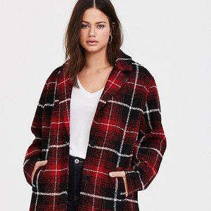 RED & BLACK PLAID WOOLEN WEDGE COAT